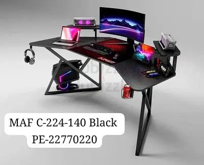 L-shaped Carbon Fiber Gaming/Computer Desk with Monitor Stand and Accessories Holders