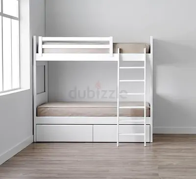 Modern White Bunk Bed with Underbed Storage Drawers
