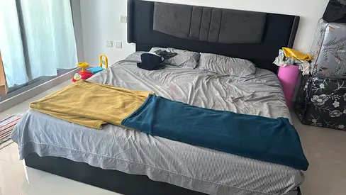 King size upholstered bed with headboard - good condition