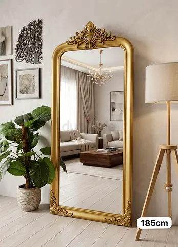 Large Decorative Full-Length Gold Framed Floor Mirror - 185 cm