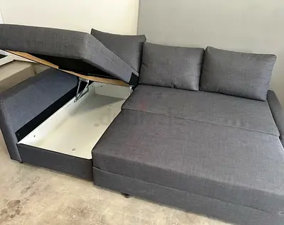 Grey L-Shaped Sofa Bed with Storage