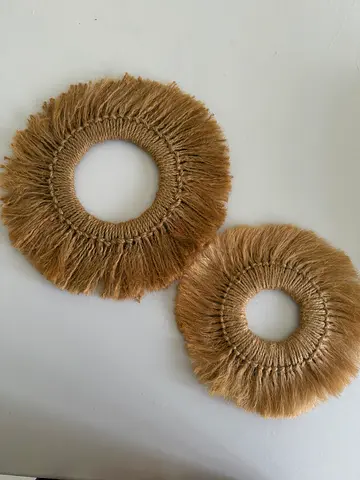 Pair of round woven jute wall hangings / decorative pieces
