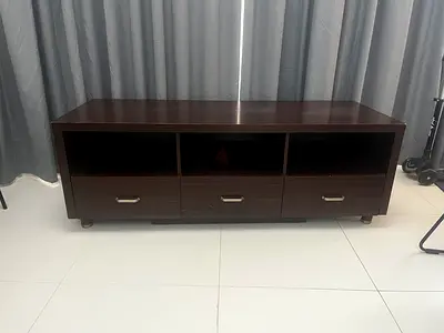 Dark Wood TV Stand / Media Console with 3 Drawers and Open Shelves