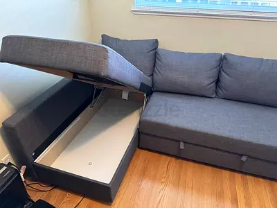 Grey L-Shaped Sofa Bed with Storage
