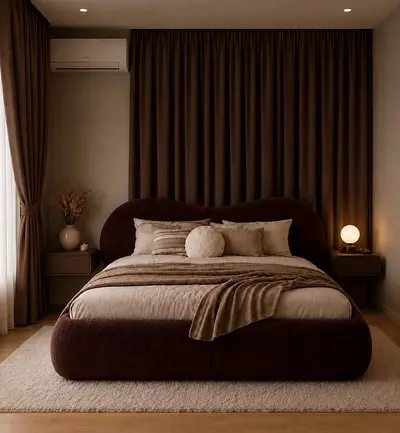 Modern Upholstered Bed Frame with Curved Headboard