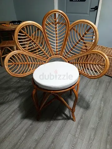 Vintage Rattan Peacock Cane Chair with Cushion - Natural Wicker Accent Chair. Going For Just AED 550