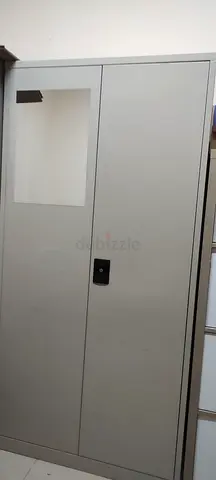 White Metal Storage Cabinet / Wardrobe with Lock and Glass Panel
