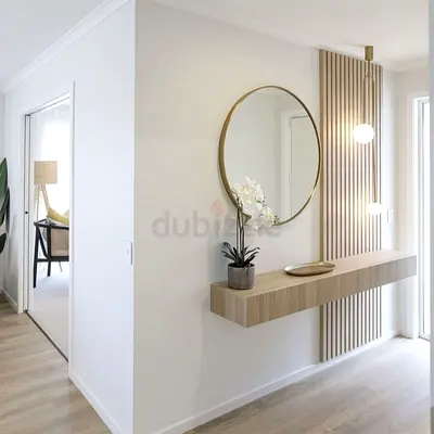 Modern Floating Console Table with Slat Wall Panel