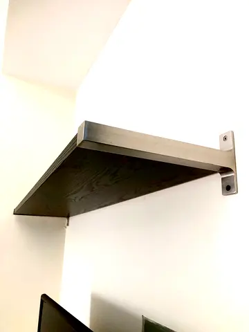 IKEA set of 3 Wall-mounted 1 floating shelf black wood with metal bracket and 2 white shelves