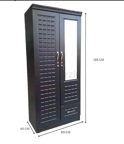 Two-door black wardrobe with mirror and drawer - 80x40x185 cm
