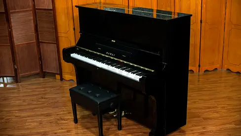 Kawai Upright Piano - Polished Black, Good Condition with Bench