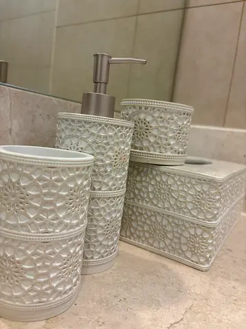 Set of 4 Ceramic Bathroom Accessories - Soap Dispenser, Toothbrush Holder, Tumbler & Tissue holder