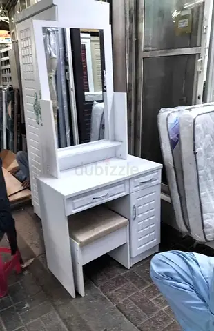White Dressing Table with Mirror and Stool - Good Condition