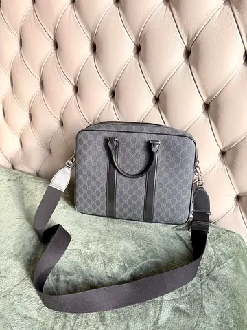 Grey monogram canvas briefcase with detachable shoulder strap