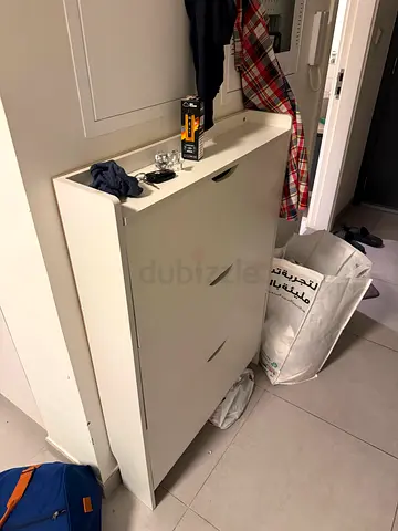 Slim White Shoe Cabinet - 3 Flip Drawers, Compact Hallway Storage