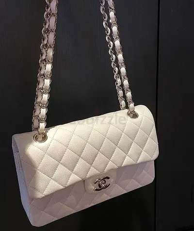 Chanel Classic Double Flap Handbag in White Caviar Leather