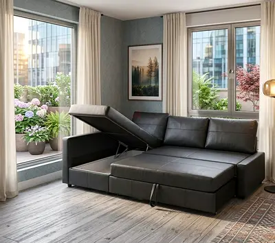 Premium Storage L-Shape Sofa Bed available in leather and fabric upholstery. Choose from multiple co