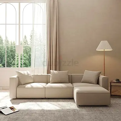 Light beige modular corner sofa with chaise