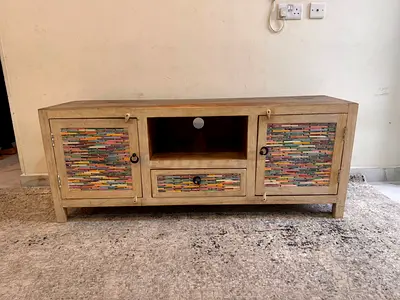 Solid Wood TV Cabinet / Sideboard with Central Drawer