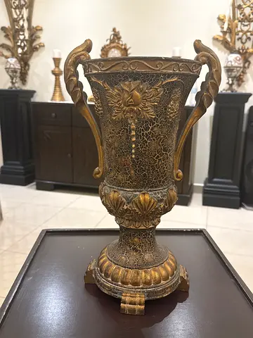Ornate Antique-Style Decorative Urn / Vase - Gold Finish