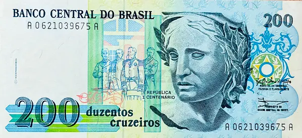 BRAZILIAN 200 CRUZADOS BANKNOTE CURRENCY OF BRAZIL