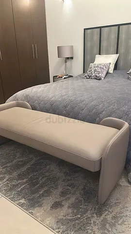 Grey Upholstered Bedroom Bench in leather / Foot of Bed Ottoman