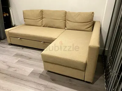 Beige L-Shaped Corner Sofa Bed with Chaise Lounge