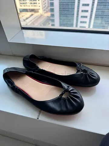 Christian Louboutin Black leather ballet flats, size 40 1/2, gently used