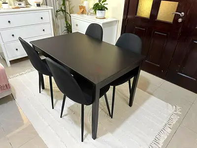 Compact black dining table with 4 chairs - modern set