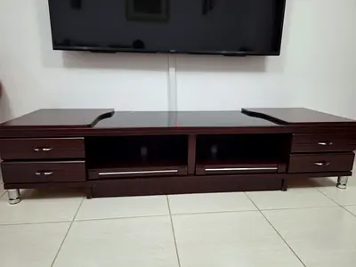 Nice original dark wood TV cabinet with drawers and open shelves