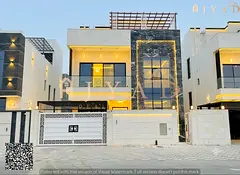 For rent: first occupancy villa in Al Helio 2 Ajman, 2 floors and roof, majlis, 2 living rooms, 7 ma
