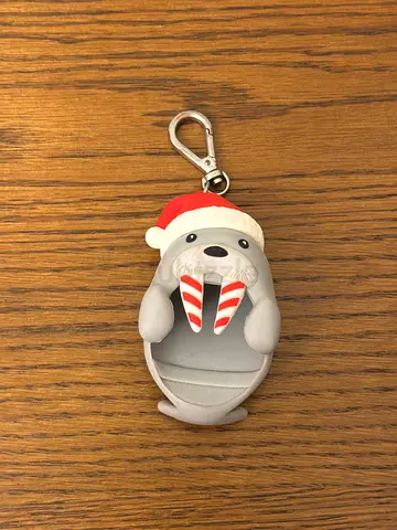 Bath and body work Cute Walrus Keychain Toy with Santa Hat and Candy Canes