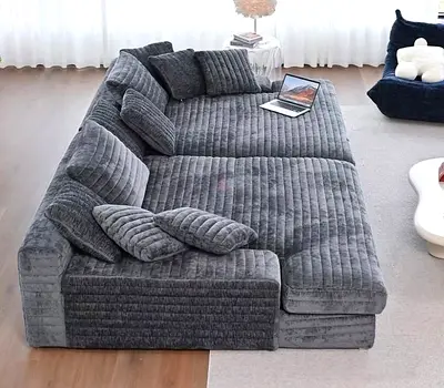 New 3 seater Large Grey Plush Modular Sofa Bed - Deep Seated L-Shaped Couch