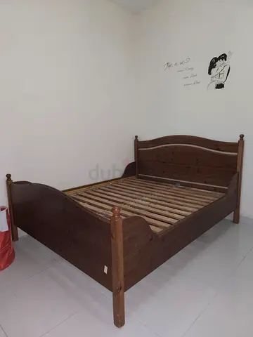 Solid Wooden Queen Bed Frame - Dark Brown, Good Condition (No Mattress & Price Negotiable)