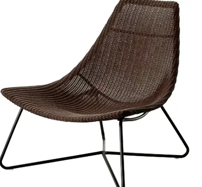 Woven Brown Outdoor Lounge Chair with Black Metal Frame