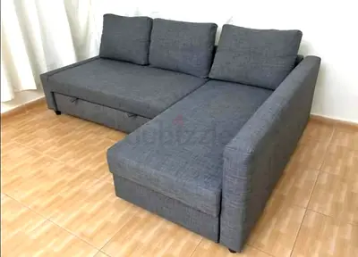 L-shaped grey fabric sofa chaise (3-seater) - good condition
