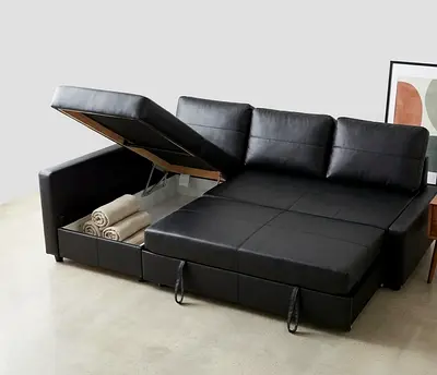 Premium L-Shape Sofa Bed with built-in storage, designed for modern homes. Available in both Left-Ha