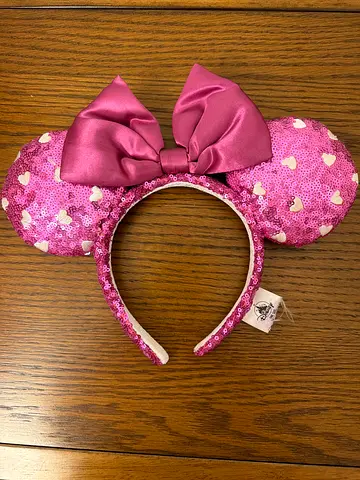Discontinued Pink Sequin Minnie-Style Ears Headband with Bow