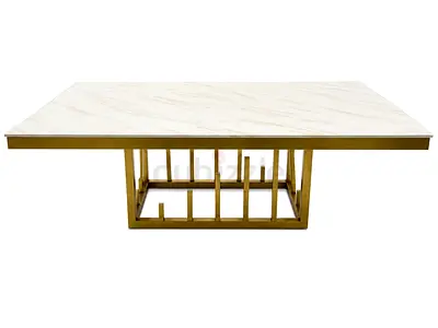 Marble-top Table with Gold Geometric Base