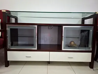 Wood & Glass Buffet type Unit with Drawers — Good Condition