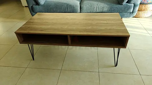 Wooden Coffee Table with Open Shelf and Hairpin Legs