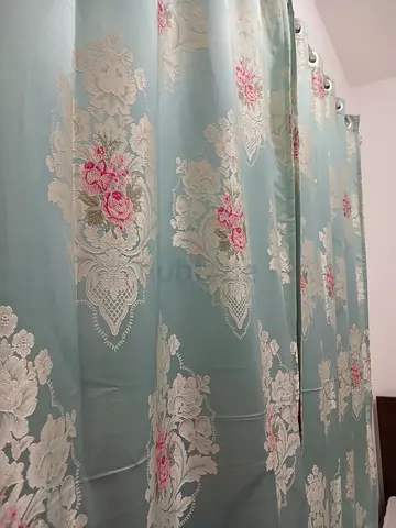 Blue floral blackout curtains with eyelet rings - set
