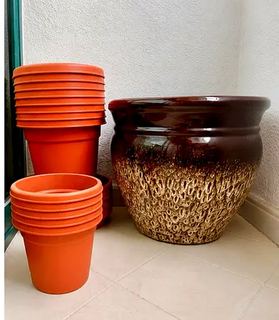 Set of Terracotta Plant Pots + Large Decorative Ceramic Planter