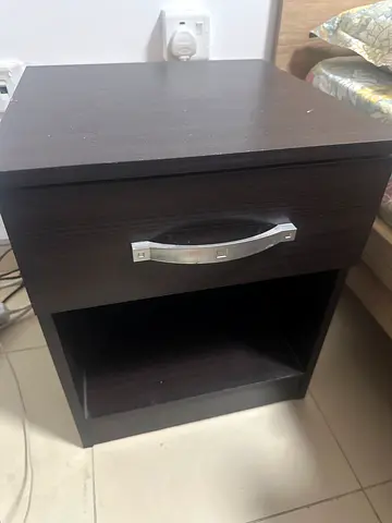 Dark Wood Bedside Nightstand with Drawer and Open Shelf