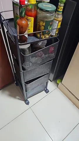 Slim Rolling Kitchen Trolley with 4 Mesh Baskets - Narrow Pantry Organizer
