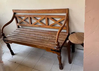 Solid Wood Bench with Teak wood side table