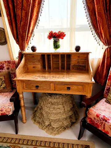 Solid Wood marina Vintage Writing Desk with Multiple Drawers