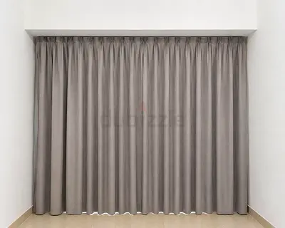 Full-length Grey Fabric Black Out Curtains - Pair (Living room 365x255 cms / Bedroom 225x255cms)