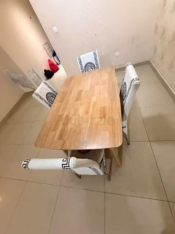 Wooden Dining Table with 4 Upholstered Chairs - Good Condition