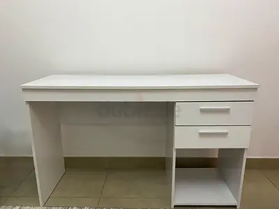 White Study Desk with Two Drawers and Open Shelf - Good Condition